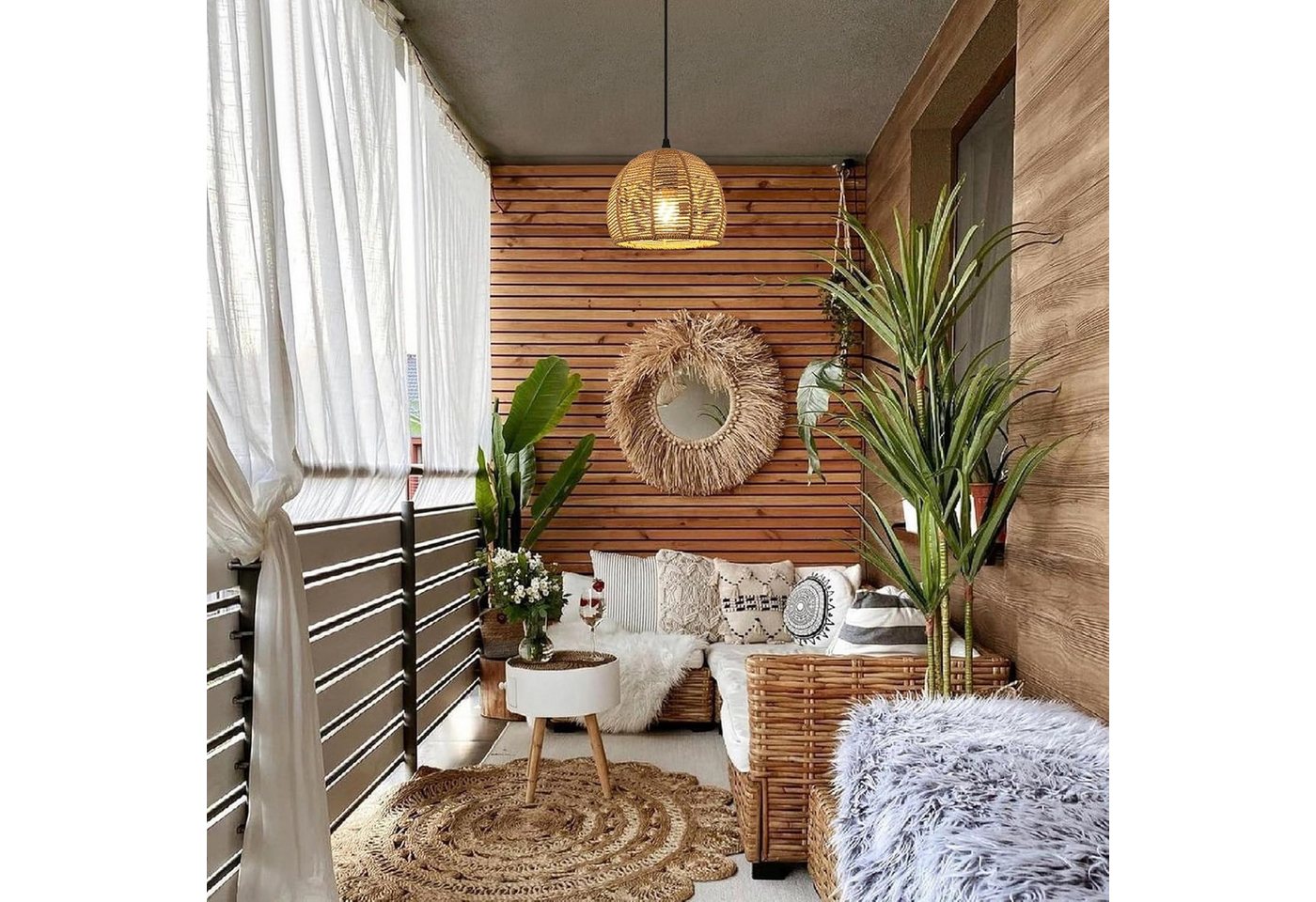 Riserva Hängeleuchte Rattan Pendelleuchte Boho Flechtwerk 20cm Schwarz E27 Hängelampe – Bild 5 von 5
