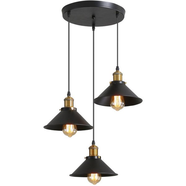 Riserva Kronleuchter Schwarzer Kronleuchter,Vintage Deckenleuchte,3 flammig,Industriedesign