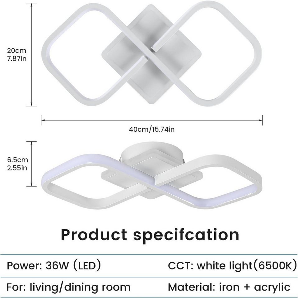 Riserva LED Deckenleuchte Comely LED Deckenleuchte 36W 4000LM Weiß Quadratisch Küche – Bild 5 von 5