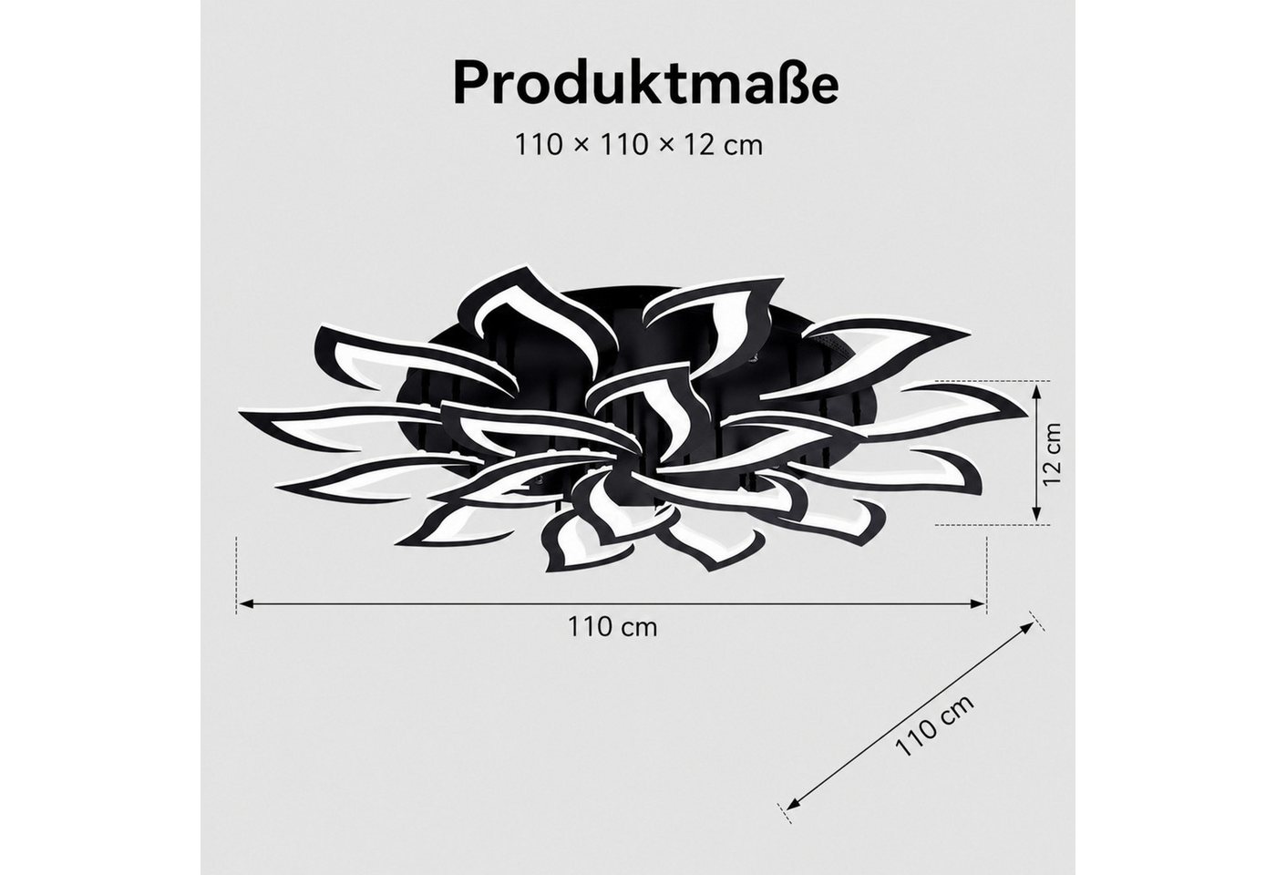 Riserva LED Deckenleuchte LED Deckenleuchte 120W Schwarz, dimmbar, 3000K–6500K, Fernbedienung – Bild 3 von 5