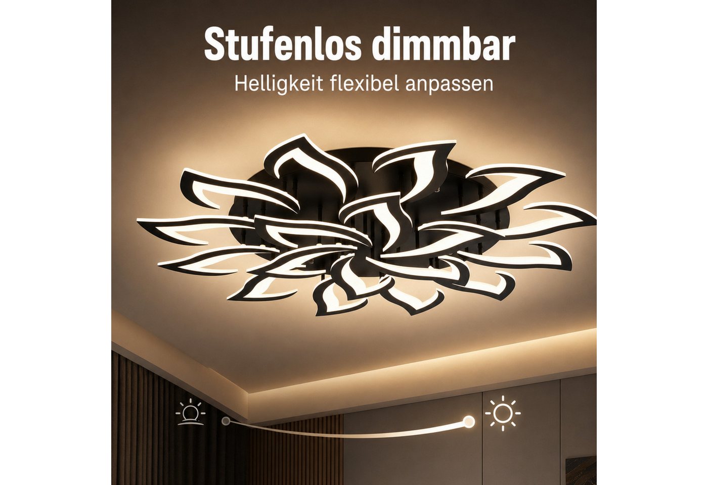 Riserva LED Deckenleuchte LED Deckenleuchte 120W Schwarz, dimmbar, 3000K–6500K, Fernbedienung – Bild 4 von 5