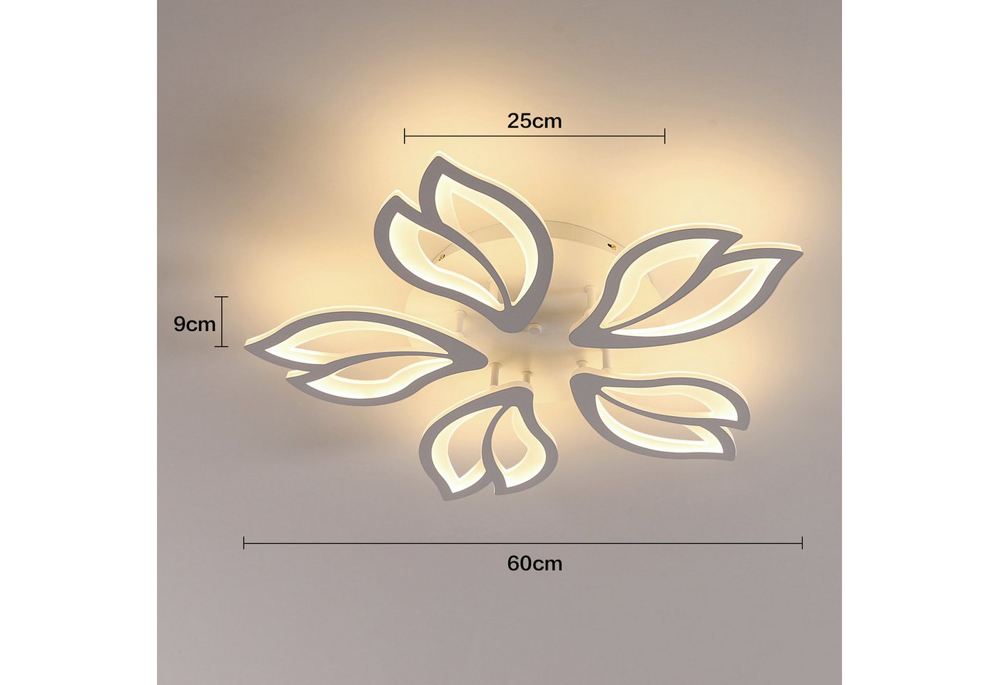 Riserva LED Deckenleuchte LED Deckenleuchte Blume 45W dimmbar mit Fernbedienung, LED wechselbar, Tageslichtweiß, deckenlampe wohnzimmer, led deckenleuchte dimmb – Bild 2 von 5