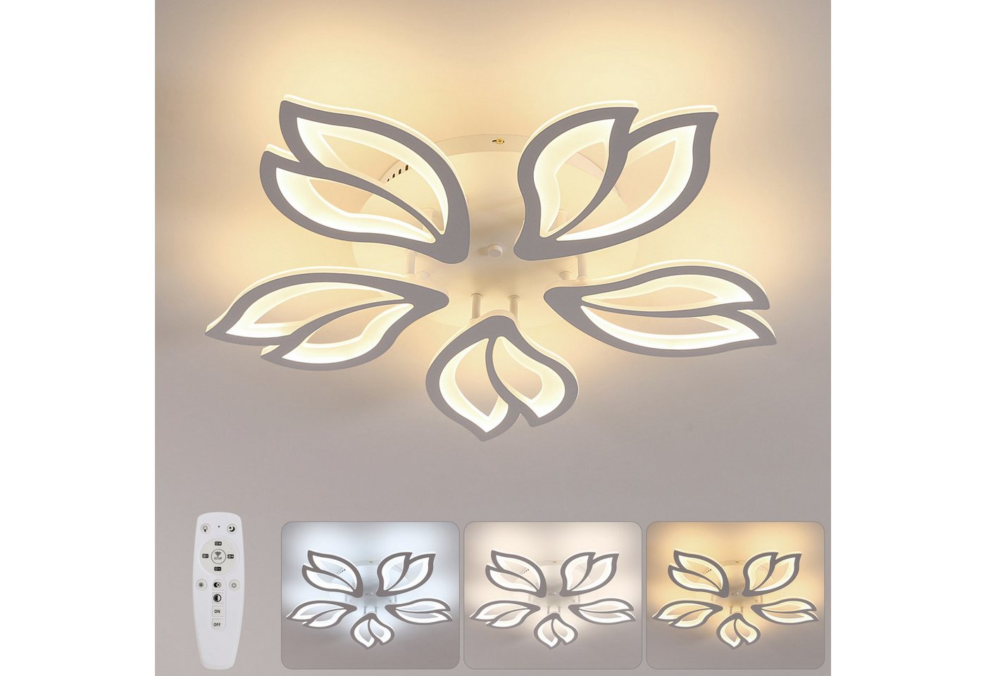 Riserva LED Deckenleuchte LED Deckenleuchte Blume 45W dimmbar mit Fernbedienung, LED wechselbar, Tageslichtweiß, deckenlampe wohnzimmer, led deckenleuchte dimmb – Bild 3 von 5