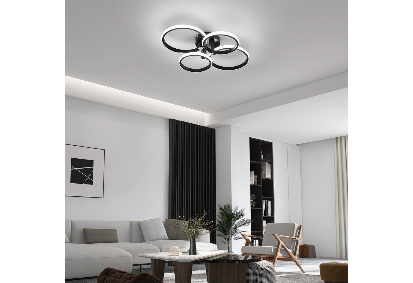 Riserva LED Deckenleuchte LED Deckenleuchte dimmbar 57W Schwarz 4 Ringe Fernbedienung, LED wechselbar, Energiesparend, kein Flimmern, Augenschutzdesign – Bild 5 von 5