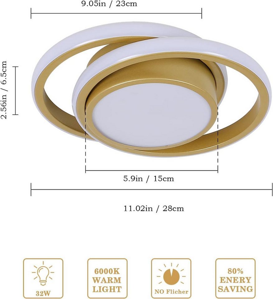 Riserva LED Deckenleuchte LED Deckenleuchte Gold 35W, 27 cm, 6500 K, Doppelring-Design – Bild 3 von 5