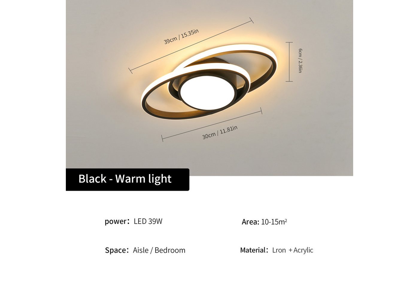 Riserva LED Deckenleuchte LED Deckenleuchte Oval Schwarz 39W Warmweiß 3000K Modern 220V – Bild 2 von 5