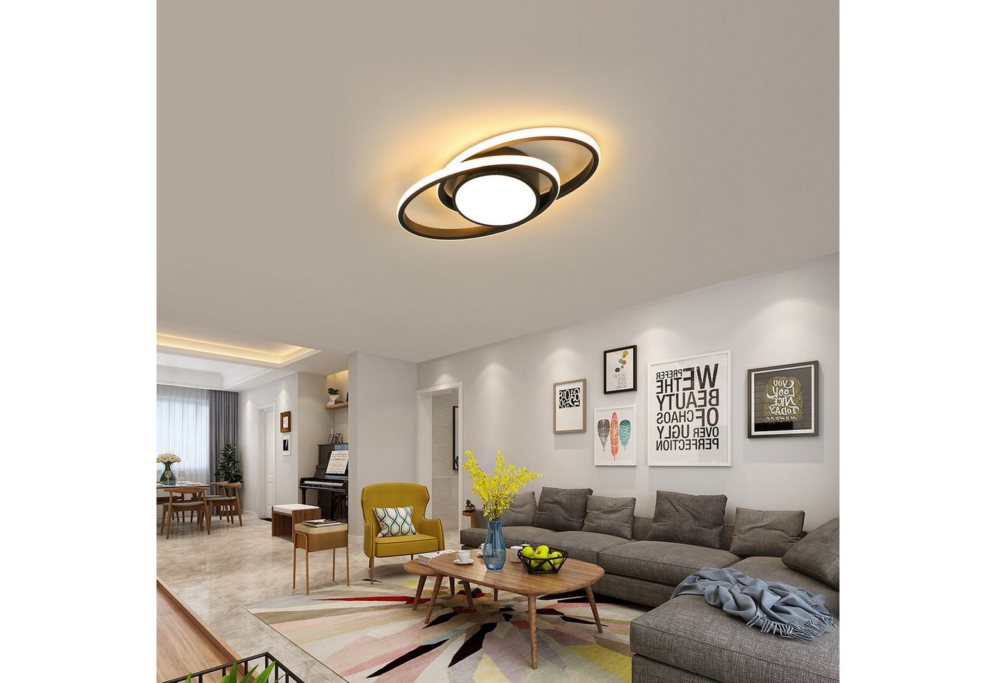 Riserva LED Deckenleuchte LED Deckenleuchte Oval Schwarz 39W Warmweiß 3000K Modern 220V – Bild 3 von 5