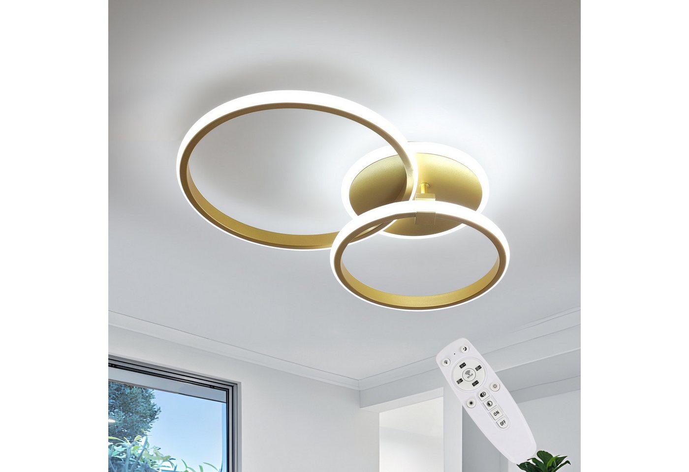 Riserva LED Deckenleuchte LED Deckenleuchte Ringe Gold 56x31cm dimmbar Fernbedienung – Bild 2 von 5