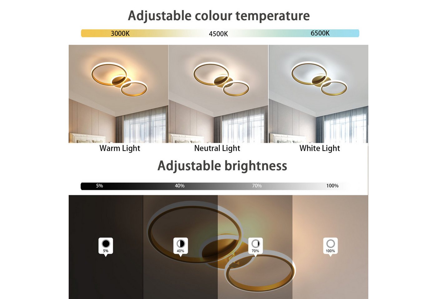 Riserva LED Deckenleuchte LED Deckenleuchte Ringe Gold 56x31cm dimmbar Fernbedienung – Bild 5 von 5