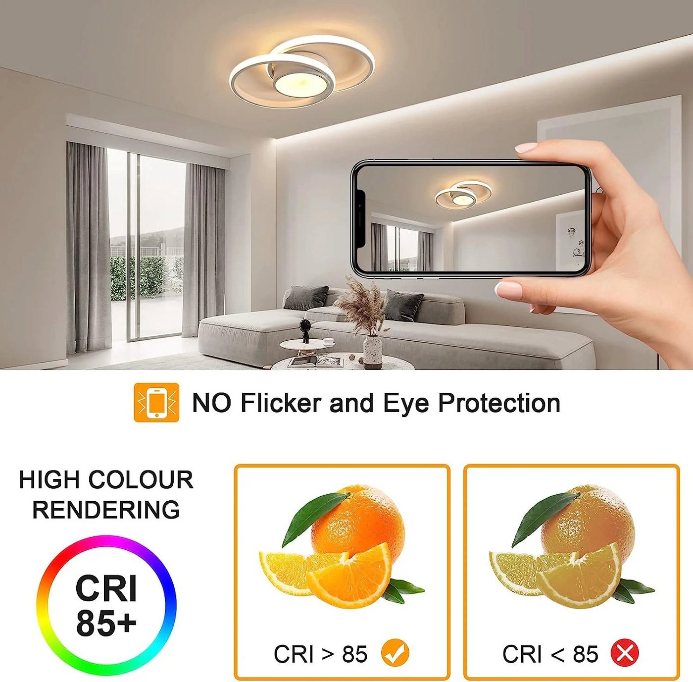 Riserva LED Deckenleuchte LED Deckenleuchte Weiß 40W dimmbar mit Fernbedienung für Wohnzimmer, LED wechselbar – Bild 2 von 5