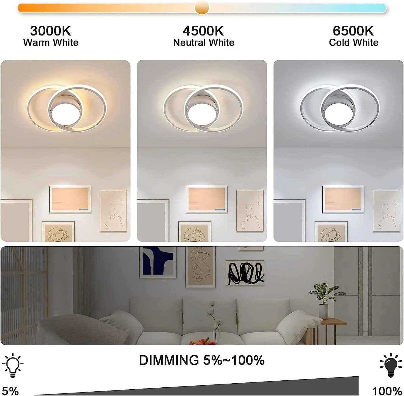 Riserva LED Deckenleuchte LED Deckenleuchte Weiß 40W dimmbar mit Fernbedienung für Wohnzimmer, LED wechselbar – Bild 3 von 5