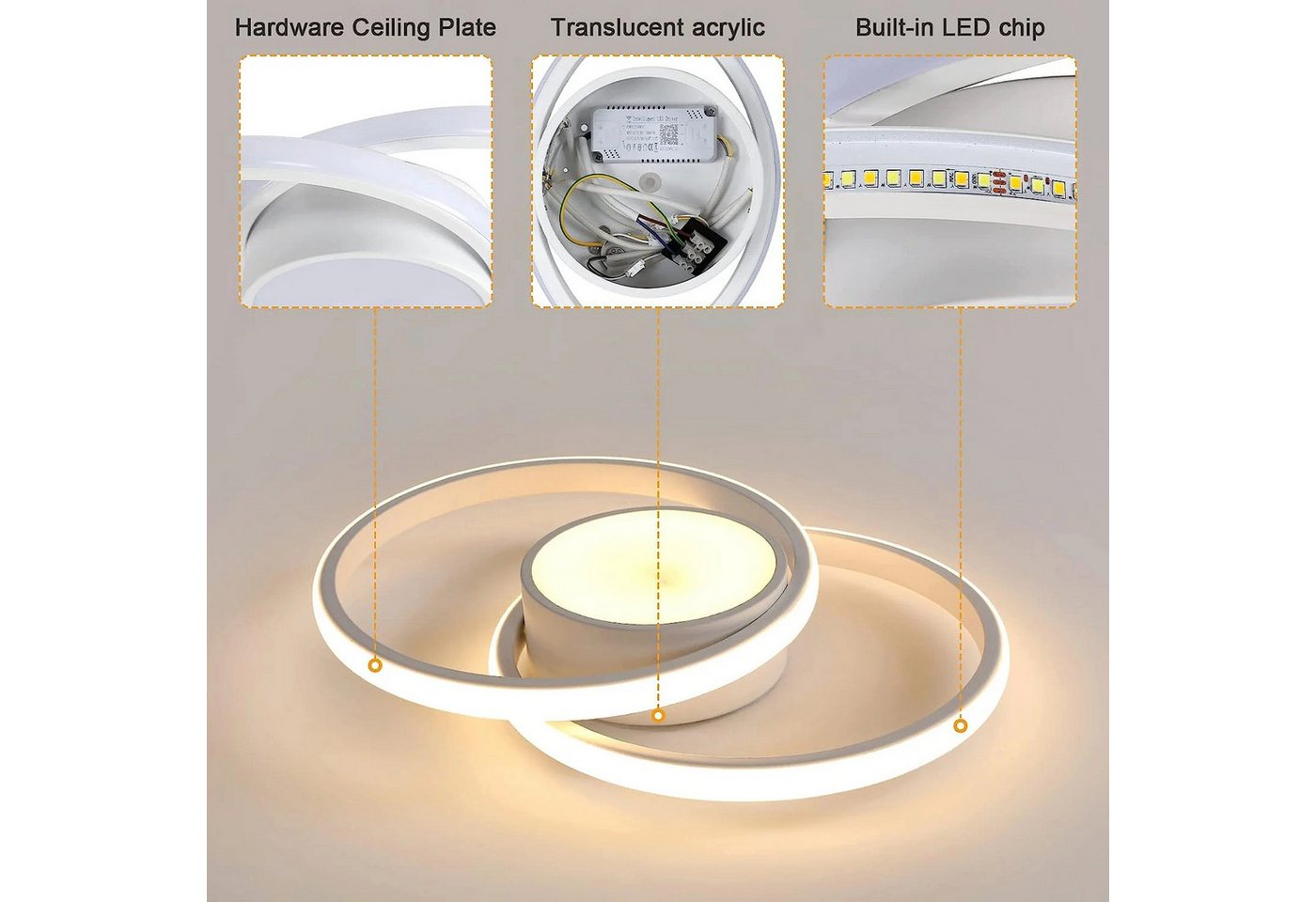Riserva LED Deckenleuchte LED Deckenleuchte Weiß 40W dimmbar mit Fernbedienung für Wohnzimmer, LED wechselbar – Bild 4 von 5