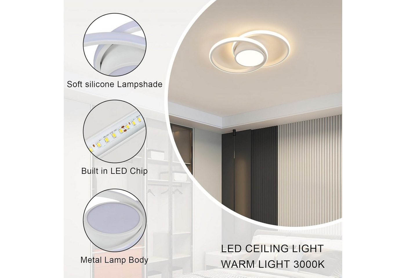 Riserva LED Deckenleuchte LED-Deckenleuchten,runde Deckenleuchten,warmweiße 3000K-Deckenleuchten – Bild 4 von 5