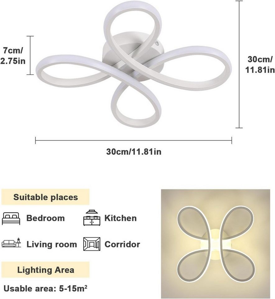 Riserva LED Deckenleuchte Moderne Blumen LED Deckenleuchte Weiß 30W Neutralweiß 4000K, LED wechselbar – Bild 4 von 5