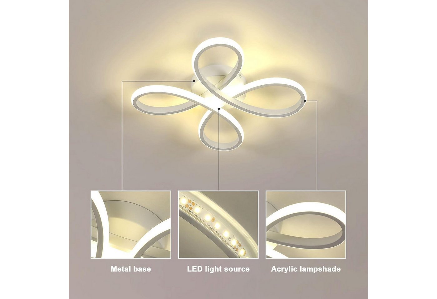 Riserva LED Deckenleuchte Moderne Blumen LED Deckenleuchte Weiß 30W Neutralweiß 4000K, LED wechselbar – Bild 5 von 5