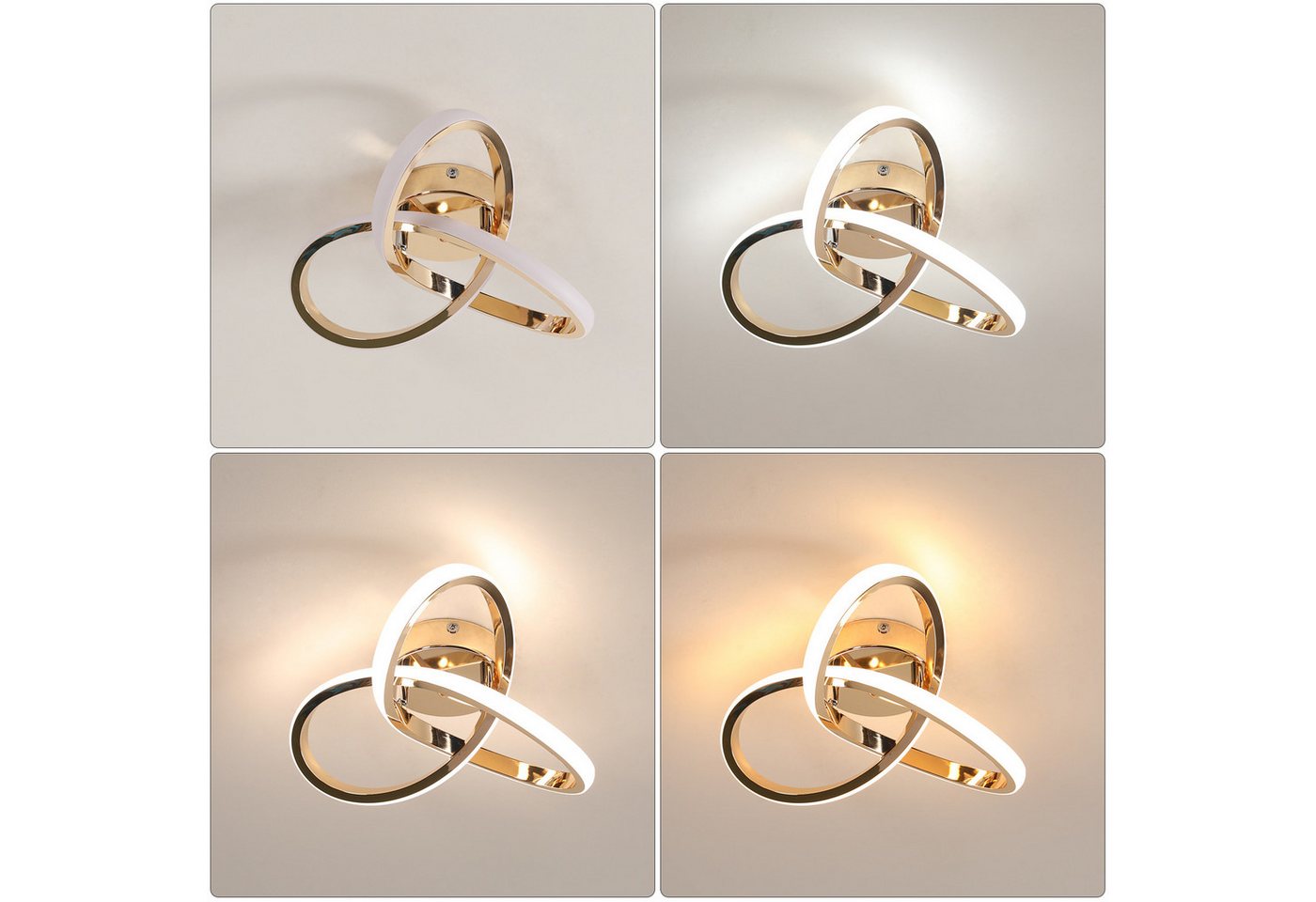 Riserva LED Deckenleuchte Moderne LED Deckenlampe Gold 22W, dimmbar 3 Farben, Acryl Rund – Bild 2 von 5