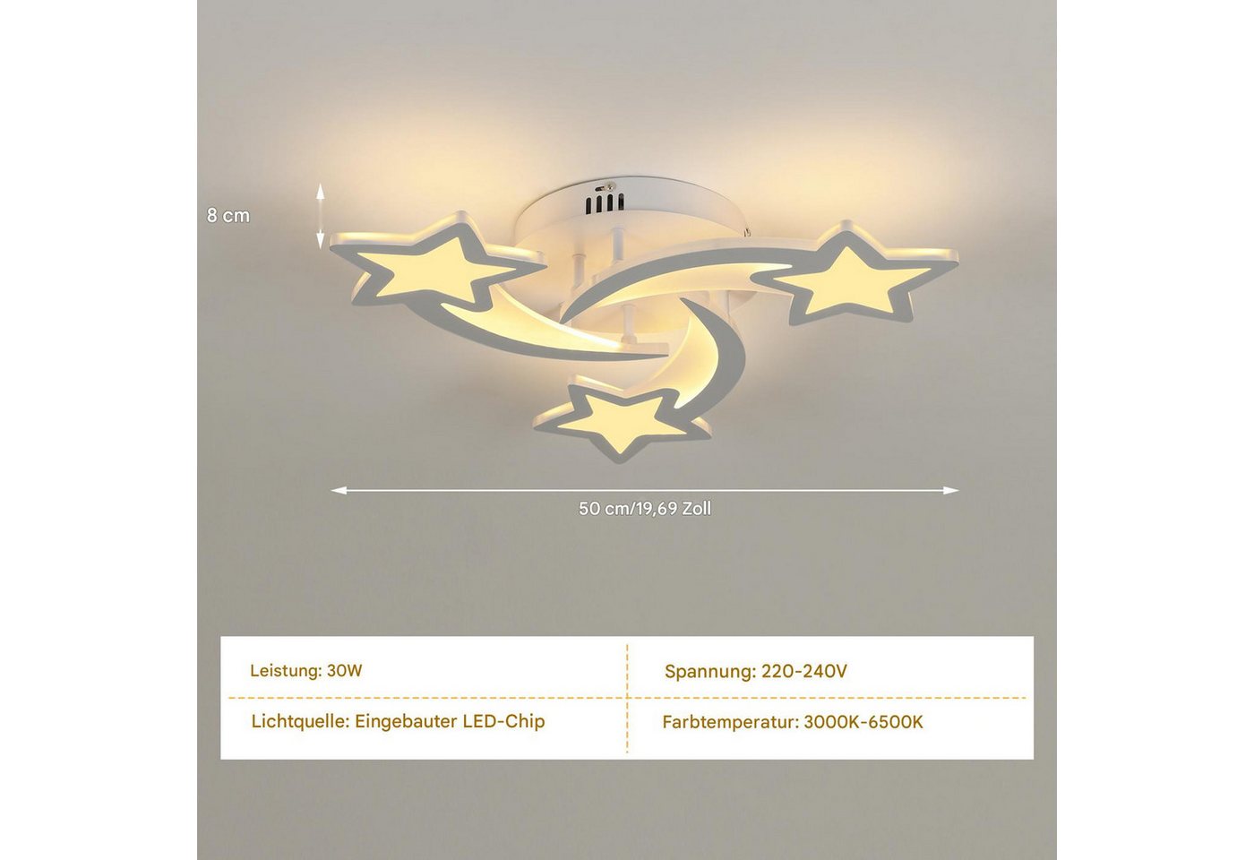Riserva LED Deckenleuchte Schlafzimmer Deckenleuchte,dimmbares Licht,Sternschnuppen Dekoration, LED wechselbar – Bild 2 von 5