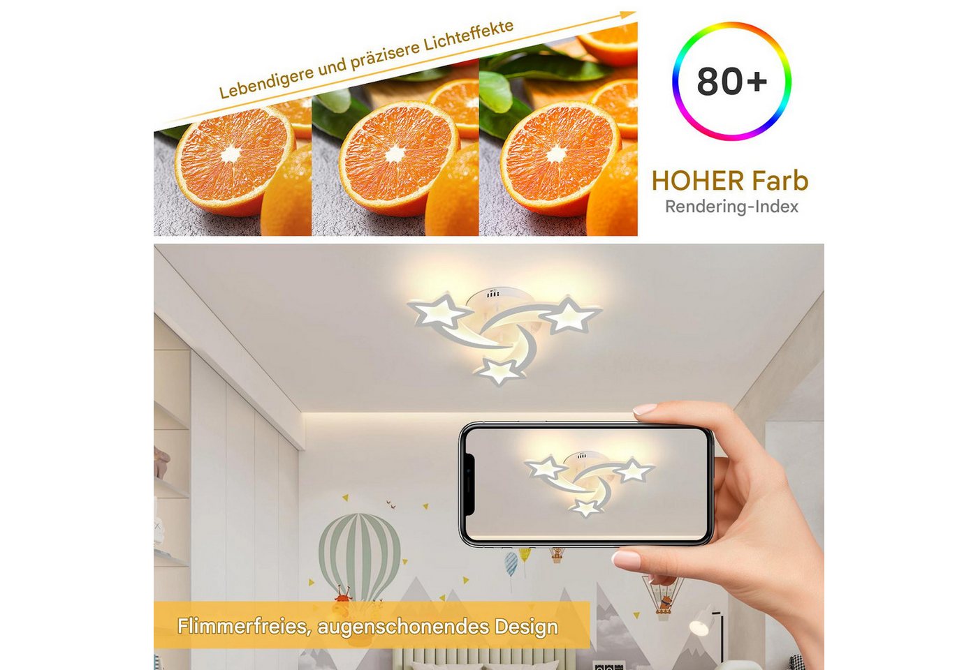 Riserva LED Deckenleuchte Schlafzimmer Deckenleuchte,dimmbares Licht,Sternschnuppen Dekoration, LED wechselbar – Bild 5 von 5