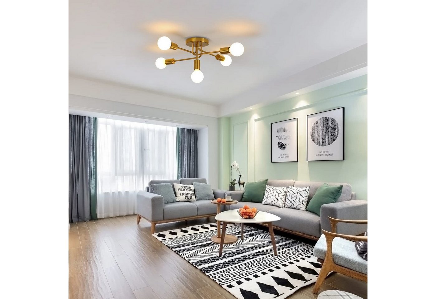 Riserva LED Deckenleuchte Schmiedeeiserne Deckenleuchte, goldene Dekoleuchte, E27, 5-flammig, LED wechselbar, Klassischer Stil, einfache Installation, ohne Leuc – Bild 3 von 5