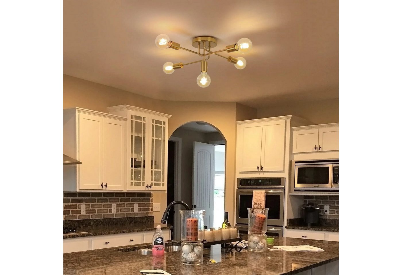 Riserva LED Deckenleuchte Schmiedeeiserne Deckenleuchte, goldene Dekoleuchte, E27, 5-flammig, LED wechselbar, Klassischer Stil, einfache Installation, ohne Leuc – Bild 5 von 5