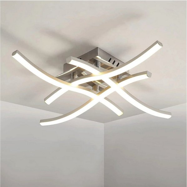 Riserva LED Deckenleuchte Silberfarbene Wellen Form LED Deckenleuchte 24W 4000K Neutralweiß, LED wechselbar