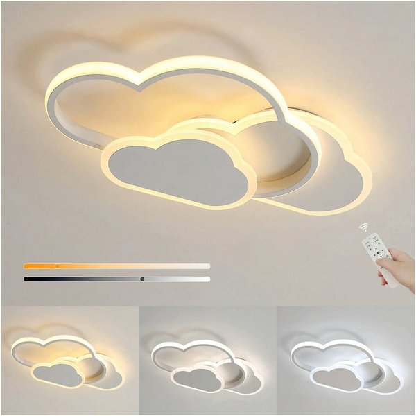 Riserva LED Deckenleuchte Wolken Design LED Deckenleuchte Weiß 32W Dimmbar mit Fernbedienung, LED wechselbar, Wohnzimmer-Deckenleuchte, LED-Deckenleuchte