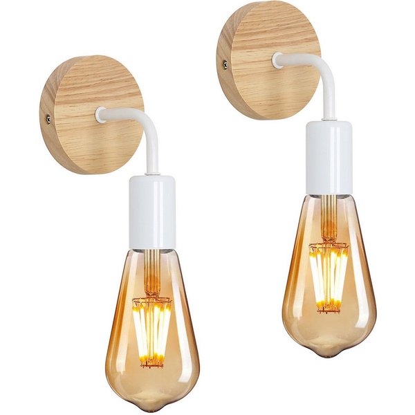 Riserva LED Wandleuchte Wandleuchte 2er Set E27 Schwarz Holz, Wandlampe Vintage, Vintage Industriestil,einfache Installation,klassisches Design