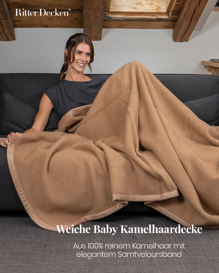 Wohndecke Extrafeine Kamelhaardecke Maharani aus 100% Kamelhaar, Ritter Decken, Wolldecke, 100% Baby-Kamelhaar, naturbelassen, weitere Größen & Farben – Bild 2 von 5