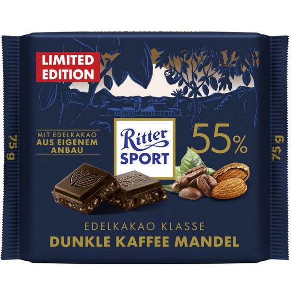 Ritter SPORT Schokolade, Ritter Sport Dunkle Kaffee Mandel Edel Halbbitter Schokolade 75g