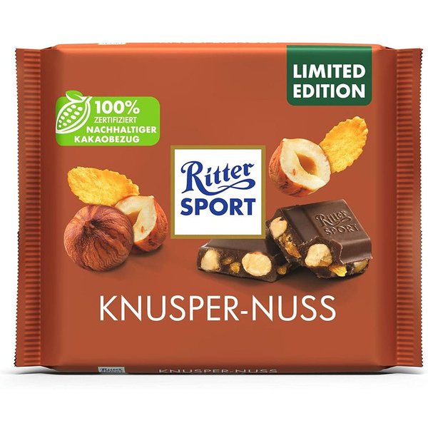 Ritter SPORT Schokolade, Ritter Sport Knusper Nuss Vollmilchschokolade ganze Haselnüssen 100g
