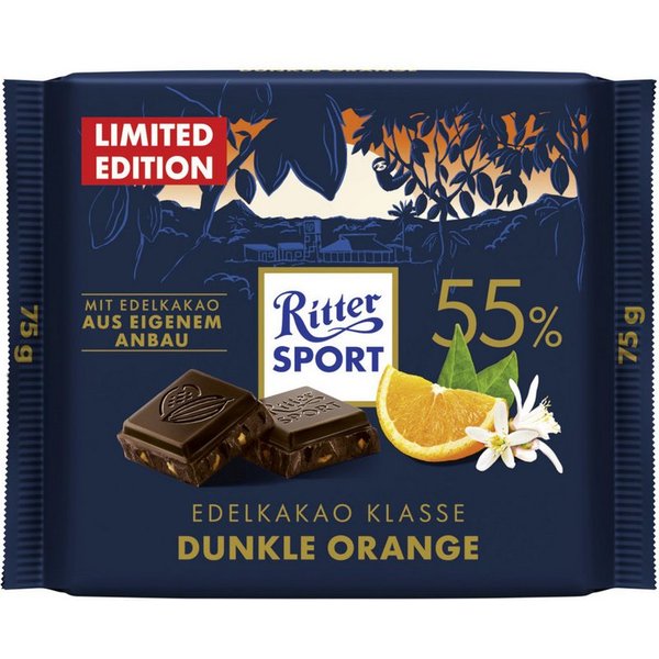 Ritter SPORT Schokolade, Ritter Sport Dunkle Orange Edel Halbbitter Schokolade leicht herb 75g