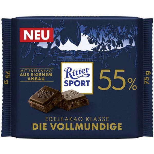 Ritter SPORT Schokolade, Ritter Sport Die Vollmundige Edel-Halbbitter-Schokolade Packung 75g