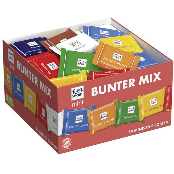 Ritter SPORT Schokolade, Ritter Sport Mini Thekendisplay 8 Sorten Vollmilchschokolade 1400g