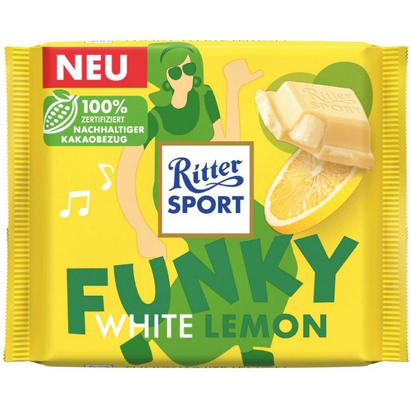 Ritter SPORT Schokolade, Ritter Sport White Lemon mit aufgeschlagener Zitronencreme Tafel 100g