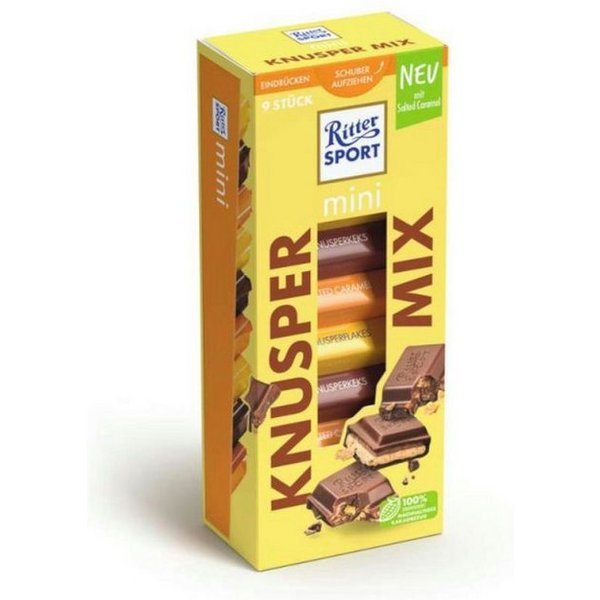 Ritter SPORT Schokolade, Ritter Sport Mini 9er Knusper Mix mit 9 Schokoladentafeln 150g