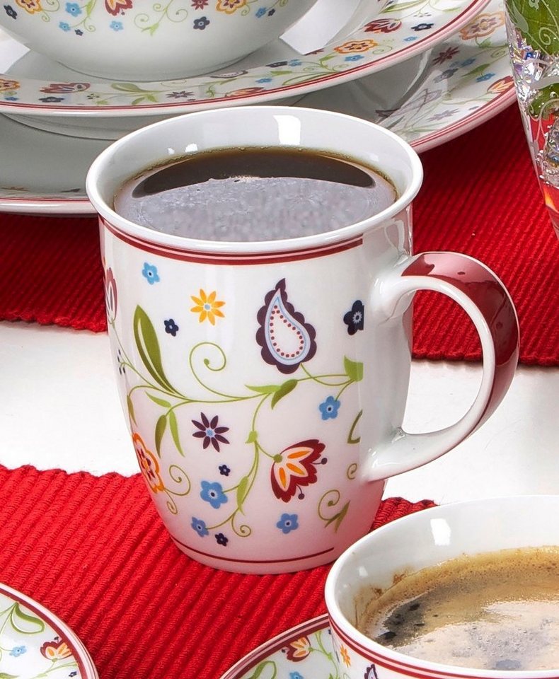 Ritzenhoff & Breker Becher Doppio Shanti, 6-teilig, 6-tlg., Porzellan, Paisley-Blüten-Dekor – Bild 4 von 4