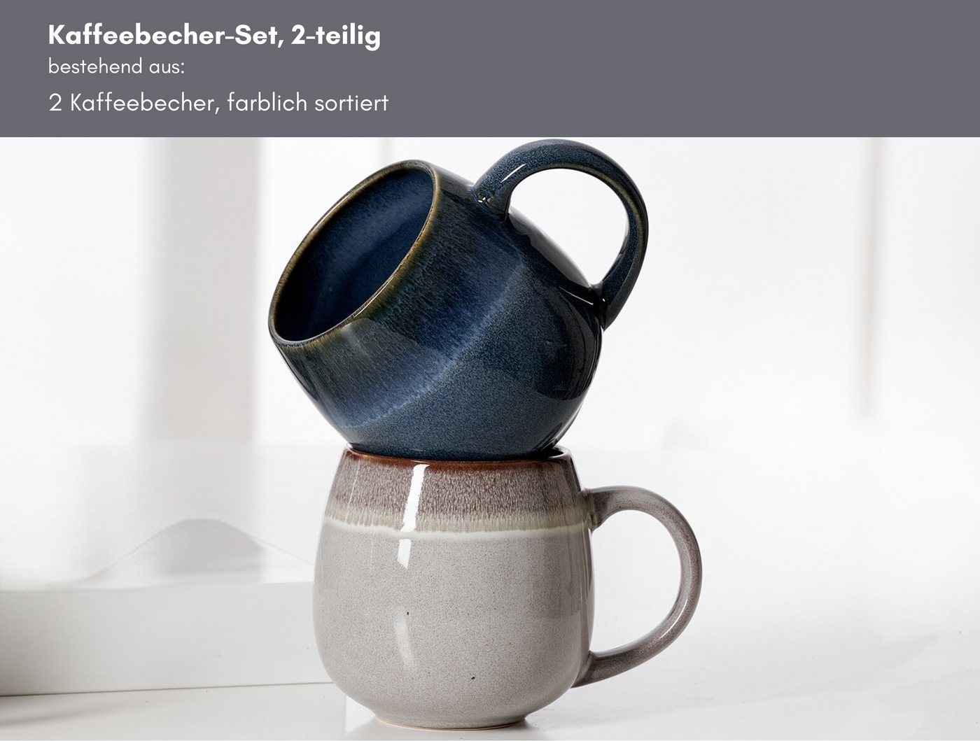 Ritzenhoff & Breker Becher Lagom, 2-tlg., Steingut, 2-teilig, Reaktivglasur, jedes Stück ein Unikat, 475 ml – Bild 2 von 3
