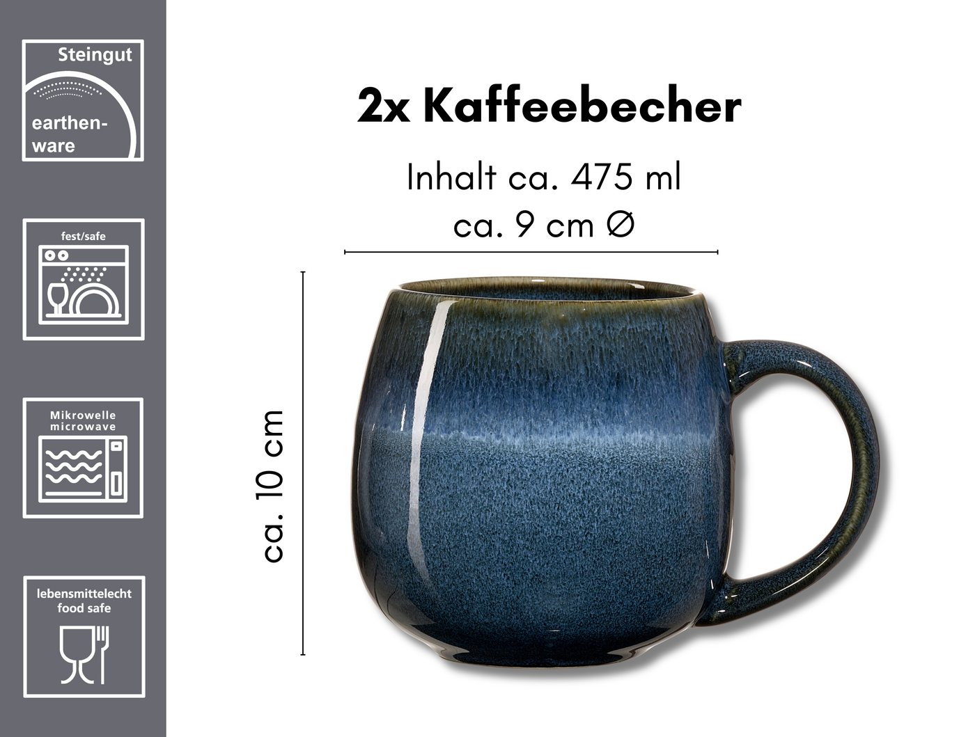 Ritzenhoff & Breker Becher Lagom, 2-tlg., Steingut, 2-teilig, Reaktivglasur, jedes Stück ein Unikat, 475 ml – Bild 3 von 3