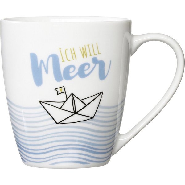Ritzenhoff & Breker Becher Ritzenhoff Ahoi Kaffeebecher Ich will Meer Blau 360ml Porzellan, 1-tlg., Porzellan