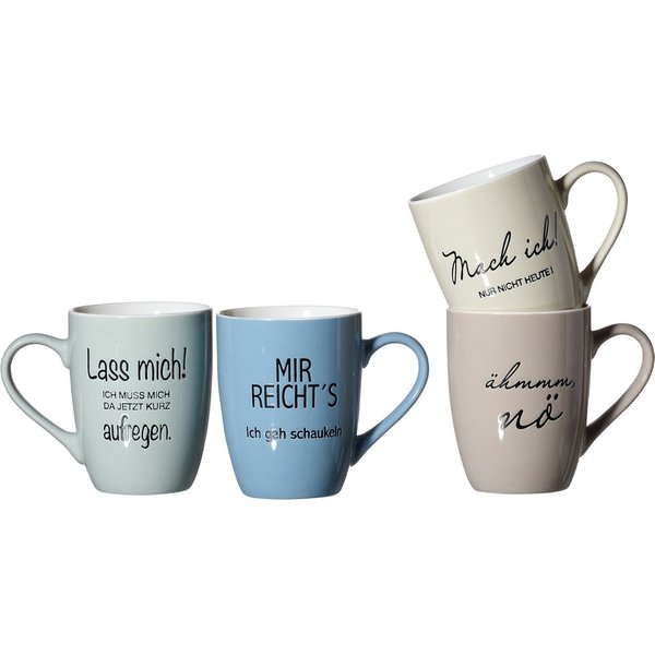 Ritzenhoff & Breker Becher Sprüche, 4-tlg., Porzellan, Motiv "Sprüche". 300 ml, 4-teilig