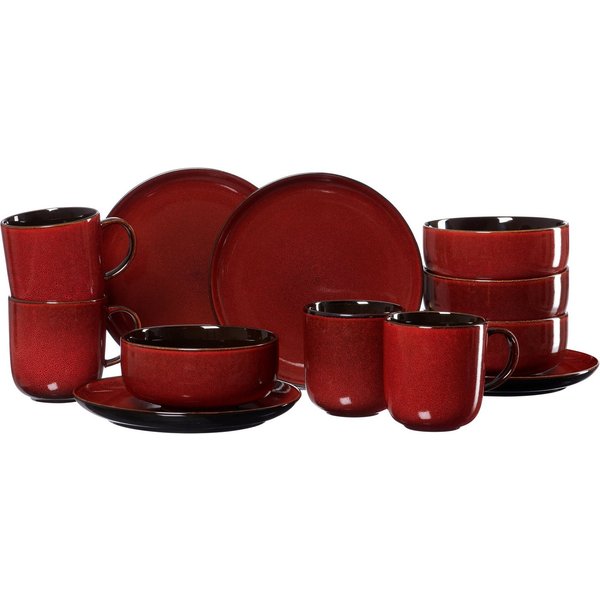 Ritzenhoff & Breker Frühstücks-Geschirrset Service, Gambia (Teller, Schale, Kaffeebecher) (12-tlg), 4 Personen, Steinzeug, Reativglasur, jedes Teil ein Unikat, 