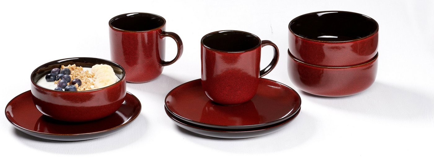 Ritzenhoff & Breker Frühstücks-Geschirrset Service, Gambia (Teller, Schale, Kaffeebecher) (12-tlg), 4 Personen, Steinzeug, Reativglasur, jedes Teil ein Unikat,  – Bild 4 von 4