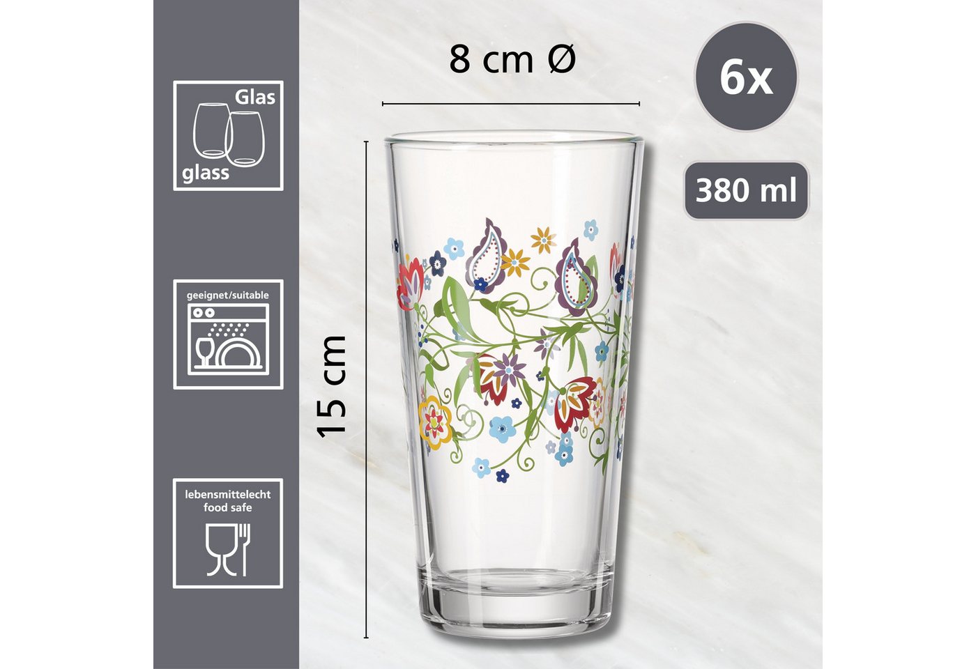 Ritzenhoff & Breker Gläser-Set Shanti, 6-tlg., Glas, je 380 ml – Bild 3 von 3