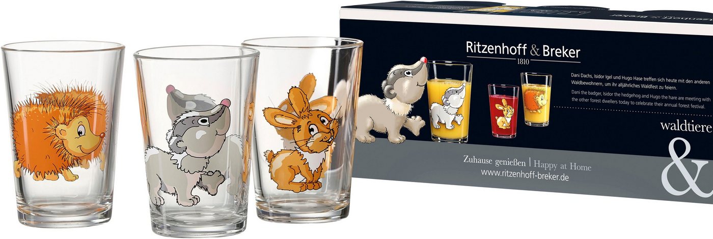 Ritzenhoff & Breker Kinderbecher Waldtiere, 6-teilig, 6-tlg., Glas, 3 verschiedene Tiermotive – Bild 3 von 3