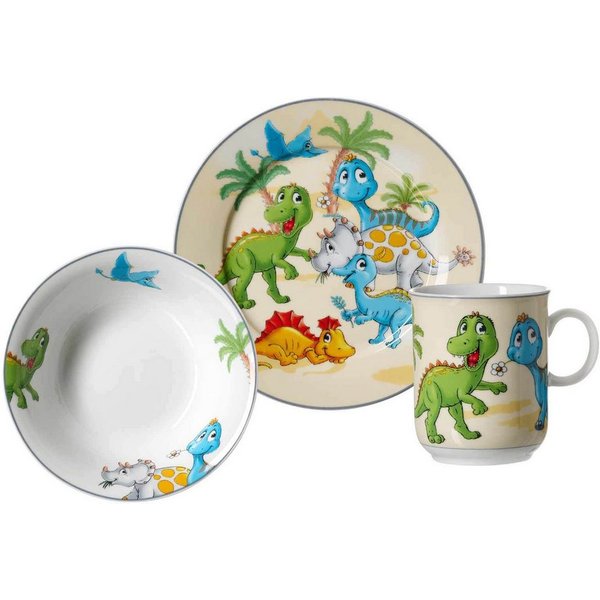 Ritzenhoff & Breker Kindergeschirr-Set Dino Kindergeschirr Set (3-tlg), Porzellan