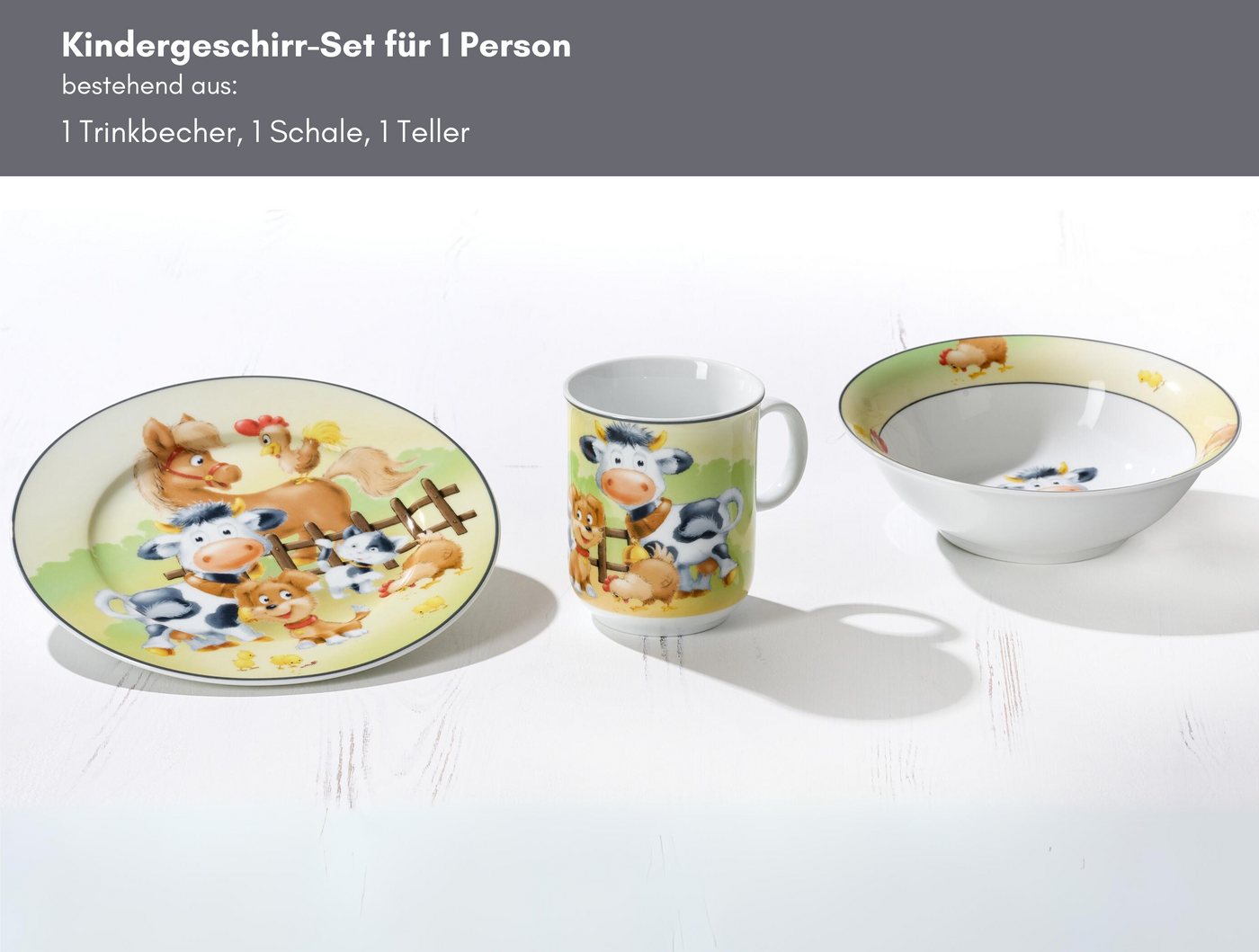 Ritzenhoff & Breker Kindergeschirr-Set Hoftiere (3-tlg), 1 Personen, Porzellan, im Geschenkkarton – Bild 3 von 4