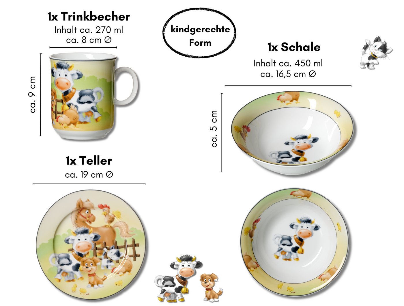 Ritzenhoff & Breker Kindergeschirr-Set Hoftiere (3-tlg), 1 Personen, Porzellan, im Geschenkkarton – Bild 4 von 4