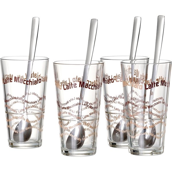 Ritzenhoff & Breker Latte-Macchiato-Glas, 8-tlg., Glas, 4 Gläser, 4 Longdrinklöffel