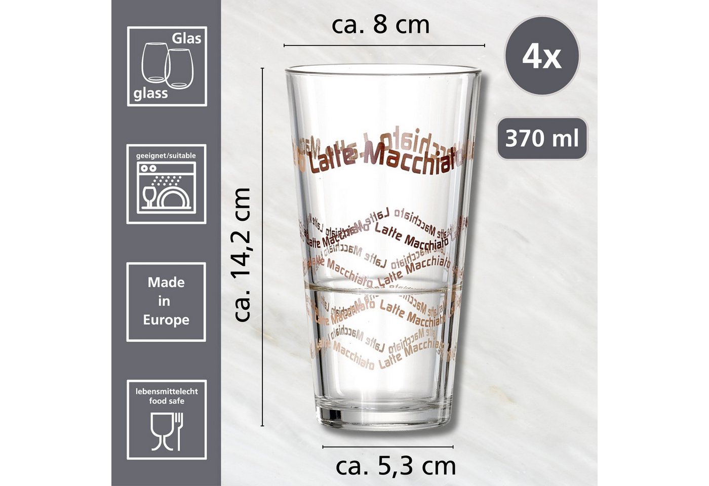 Ritzenhoff & Breker Latte-Macchiato-Glas, 8-tlg., Glas, 4 Gläser, 4 Longdrinklöffel – Bild 2 von 3