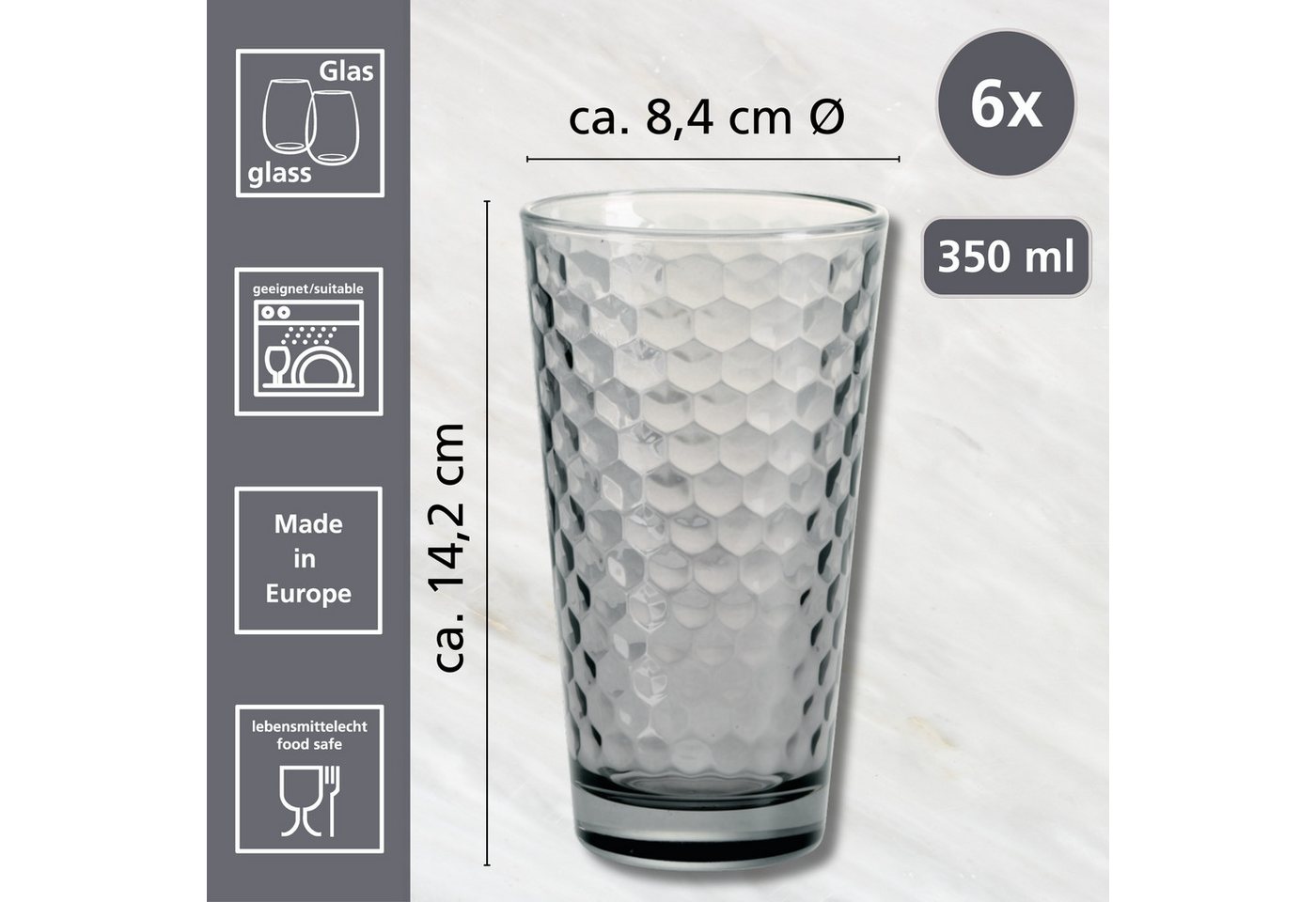 Ritzenhoff & Breker Longdrinkglas Favo, 6-teilig, 6-tlg., Glas, 6er Set, je 350 ml – Bild 2 von 2